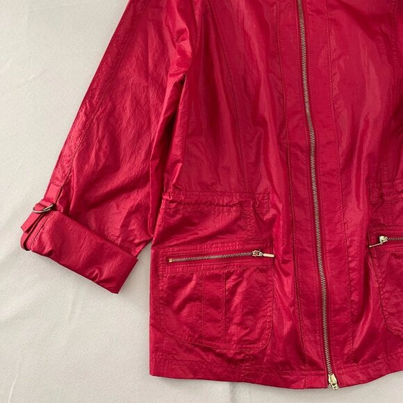 Zenergy By Chico's Womens Red Roll Tab Sleeve Nylon Windbreaker Jacket Sz 2 US L - Picture 4 of 10